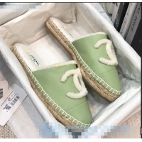 Buy Cheap Chanel Lambskin Wool CC Espadrilles Mules C0915 Green 2020