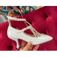 Luxury Hot Gucci Patent Leathe Mary Jane Pump/Ballerina with Pearl Tassel and Crystal Bow 91120 White 2020 