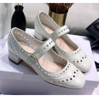 Well Crafted Dior Perforated Calfskin CD Mary Jane Ballerinas 35mm Heel 80501 White 2020 