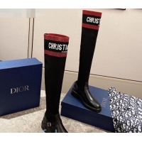 Perfect Dior Knit Sock Knee-High Boots with Belt Buckle 91022 Red/Black 2020