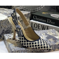 Luxury Dior J'Adior Slingback Pumps 95mm in Dots Embroidered Canvas 92504 Blue 2020