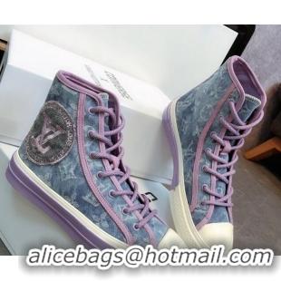 Best Grade Louis Vuitton x Converse Denim High-Top Sneakers 82734 Purple 2020