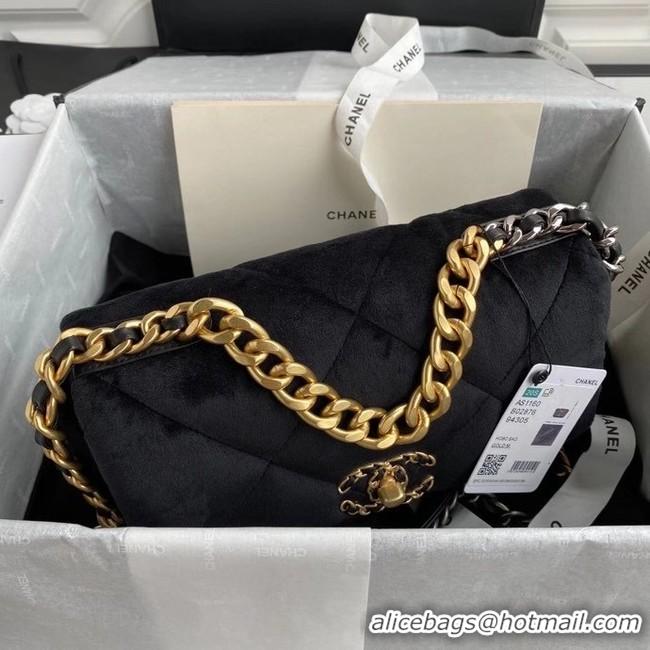Buy Inexpensive Chanel 19 flap bag velvet AS1160 black