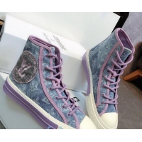 Best Grade Louis Vuitton x Converse Denim High-Top Sneakers 82734 Purple 2020