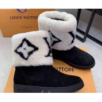 Best Price Louis Vuitton Calfskin Suede and Wool Flat Short Boots 92744 Black