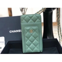 Top Design Chanel Calfskin Chain Card packet & Gold-Tone Metal AP0990 green