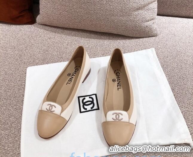 Luxury Chanel Virgin Patent Patchwork Leather Ballerinas 92720 Beige