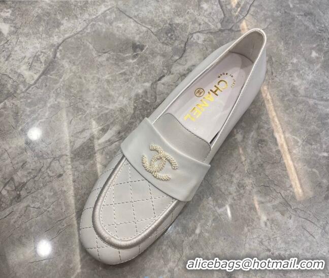 Grade Quality Chanel Quilted Calfskin Matte Flat Mules 102156 All White