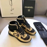 Top Grade Chanel Classic Sneakers G02060 Gold/Black 2020(For Women and Men)