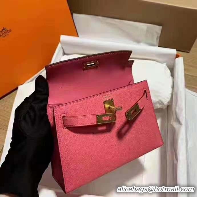 Best Grade Hermes Mini Kelly Original Togo Leather K19CM Watermelon Red&Gold Metal