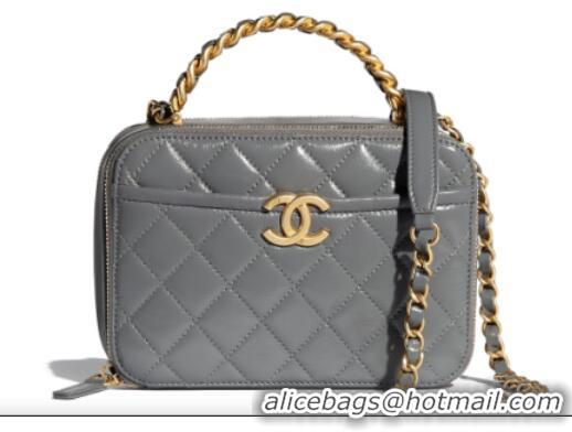 Best Price Chanel vanity case Lambskin, Shiny Crumpled Calfskin & Gold-Tone Metal AS2179 Gray