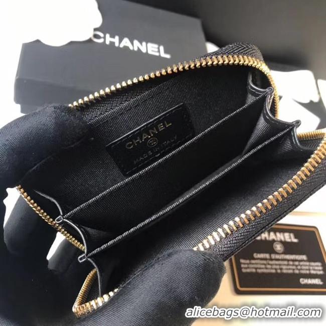 Top Design CHANEL 19 Grained Calfskin & Gold-Tone Metal Wallet AP1842 black