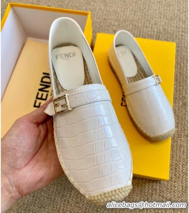 Popular Style Fendi Crocodile Embossed Leather Espadrilles with FF Metal Buckle 72003 White