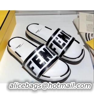 Top Quality Fendi Roma Joshua Vide Leather Slide Sandal White 82729