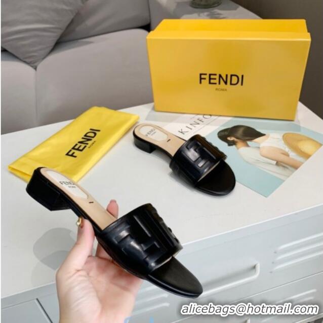 Classic Specials Fendi FF Leather Slide Sandals Black 92103 