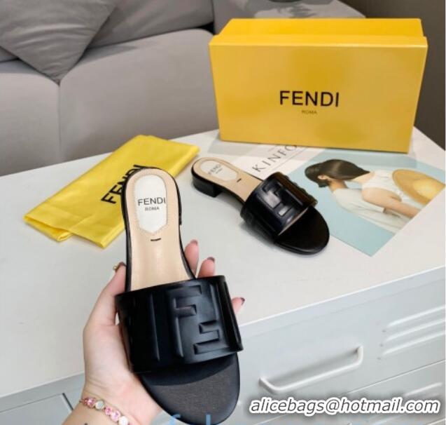Classic Specials Fendi FF Leather Slide Sandals Black 92103 