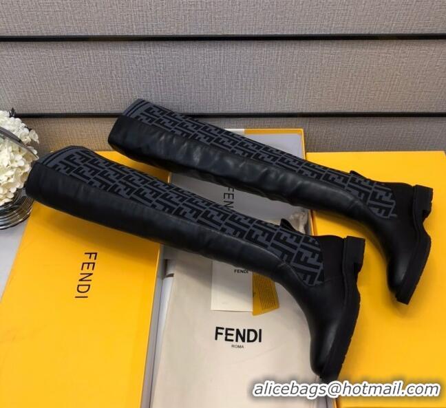 Durable Fendi FF Knit Sock Over- Knee High Boots Black/Grey 20407