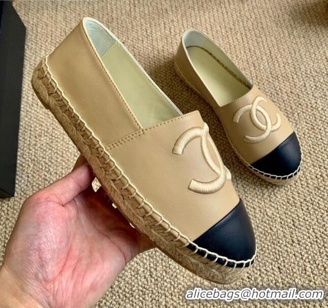 Top Quality New Chanel Leather Embroidered CC Espadrilles G20113 Beige 2020