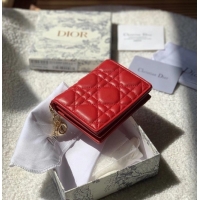Pretty Style MINI LADY DIOR WALLET Cannage Lambskin S0178 red