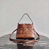 Top Quality Prada Leather Prada Tress Handbag 1BA290 brown