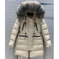 Fashion Luxury Moncler Down Jacket With Fox Fur Collar M20121514 Beige 2020