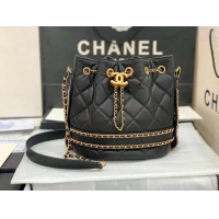 Best Quality Chanel Original Lambskin Leather Large Drawstring Bag AS1622 Black Gold