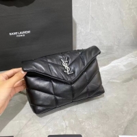 Discount Yves Saint Laurent LOULOU PUFFER IN QUILTED CRINKLED MATTE LEATHER BAG Y620333 Black