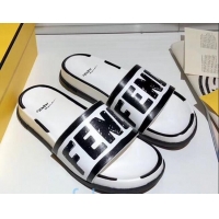 Top Quality Fendi Roma Joshua Vide Leather Slide Sandal White 82729