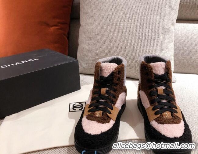 Best Price Chanel Shearling Wool Short Boots 122348 Brown/Black