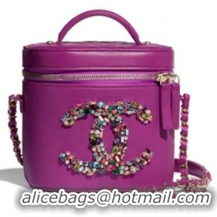 Luxury Chanel vanity case Lambskin Crystal Calfskin & Gold-Tone Metal AS2322 Purple