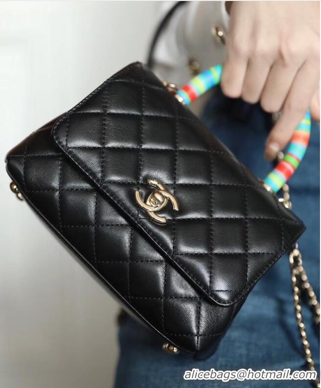 Inexpensive Chanel Mini Flap Bag With Top Handle AS2215 Black