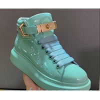 Discount Design Alexander McQueen Patent Leather Sneakers with Lock Charm 90905 Light Blue