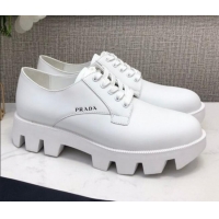 Good Quality Prada Silky Calfskin Lace-up Shoes 072507 White
