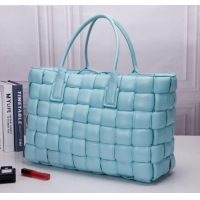 Best Price Bottega Veneta Padded Cassette Maxi-Woven Nappa Lambskin Large Tote Bag BV0401 Light Blue 2020