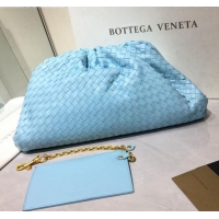 Best Price Bottega Veneta The Large Pouch Clutch in Woven Lambskin BV0417 Light Blue 2020