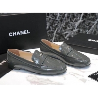 Low Price Chanel Patent Leather CC Strap Loafers 010828 Gray 2021