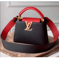 Good Discount Louis Vuitton Taurillon Leather Capucines MIni Top Handle Bag M56071 Black/Red