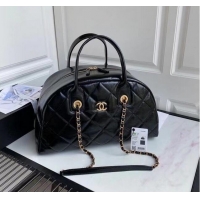 Buy Inexpensive Chanel Original Sheepskin Leather Travel Bag AS2223 Black Gold