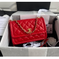 Pretty Style Chanel Flap Bag Sheepskin & Gold-Tone Metal AP1737 Red