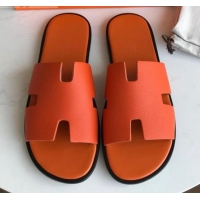 Sumptuous Hermes Izmir Sandal For Men in Epsom Calfskin Orange/Black 062284