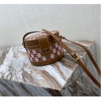 Promotional CELINE MEDIUM TAMBOUR BAG IN TEXTILE WITH TRIOMPHE EMBROIDERY 195192 brown&red