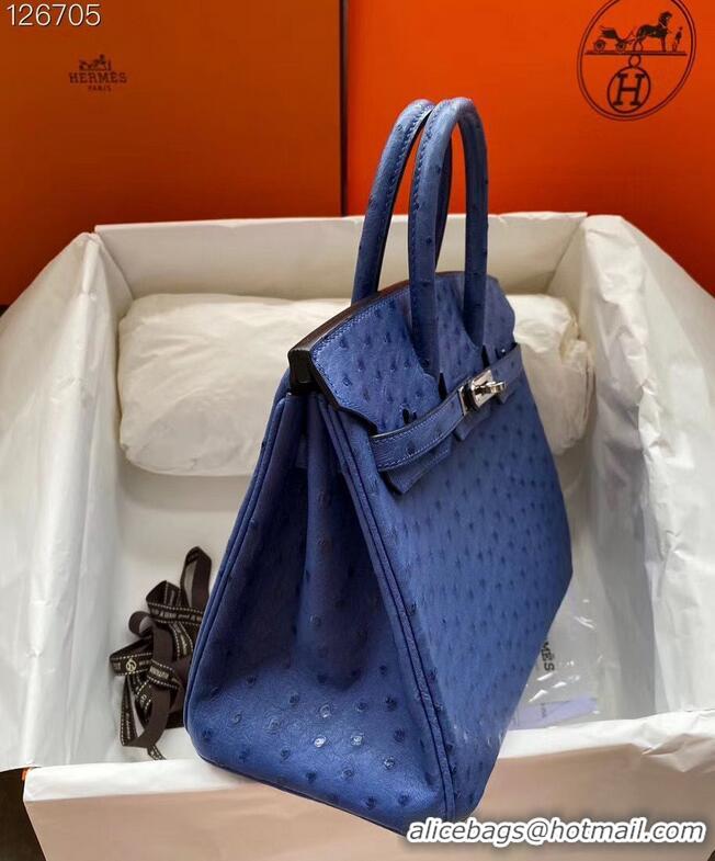 Super Quality Hermes Birkin Bag Original Leather Ostrich Skin HBK2530 Dark Blue