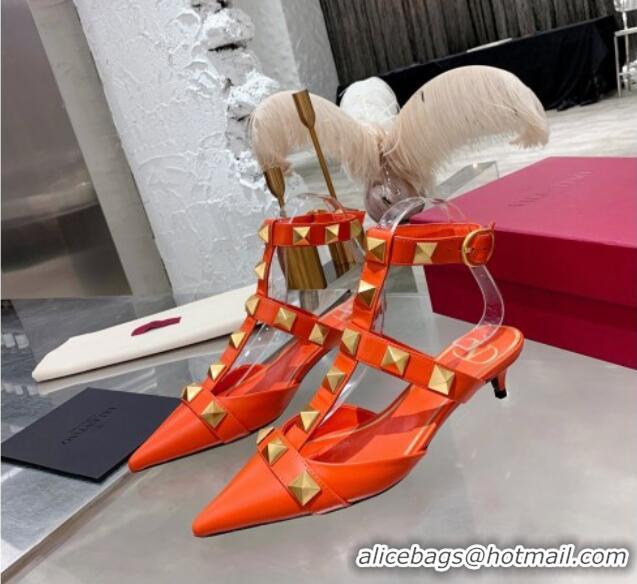 Top Quality Valentino Roman Stud Lambskin Strap Pumps 4cm 012518 Orange 2021