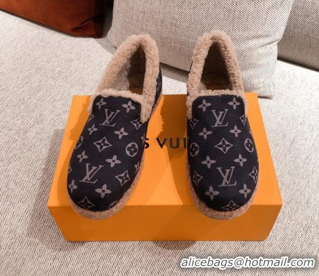 Duplicate Louis Vuitton Frontrow Wool LV Flat Loafers 102408 Black