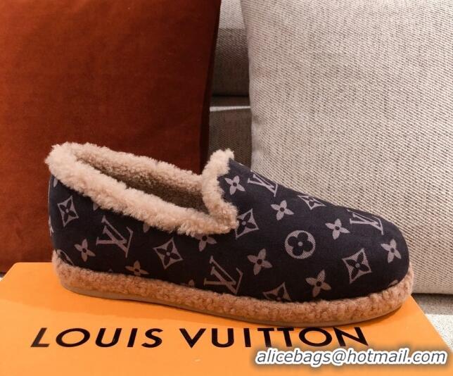 Duplicate Louis Vuitton Frontrow Wool LV Flat Loafers 102408 Black