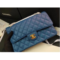 Unique Style Chanel flap bag Iridescent Grained Calfskin&Gold-Tone AS1112 blue