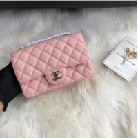 Cheapest Chanel mini flap bag Grained Calfskin A1116 Pink Silver