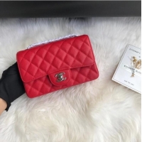 Promotional Chanel mini flap bag Grained Calfskin A1116 RED Silver