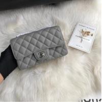 Pretty Style Chanel mini flap bag Grained Calfskin A1116 Gray Silver