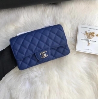 Reasonable Price Chanel mini flap bag Grained Calfskin A1116 dark blue Silver